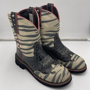 Ariat Fatbaby Western Boots Men's 9B Zebra Print Croc Embossed Leather Square